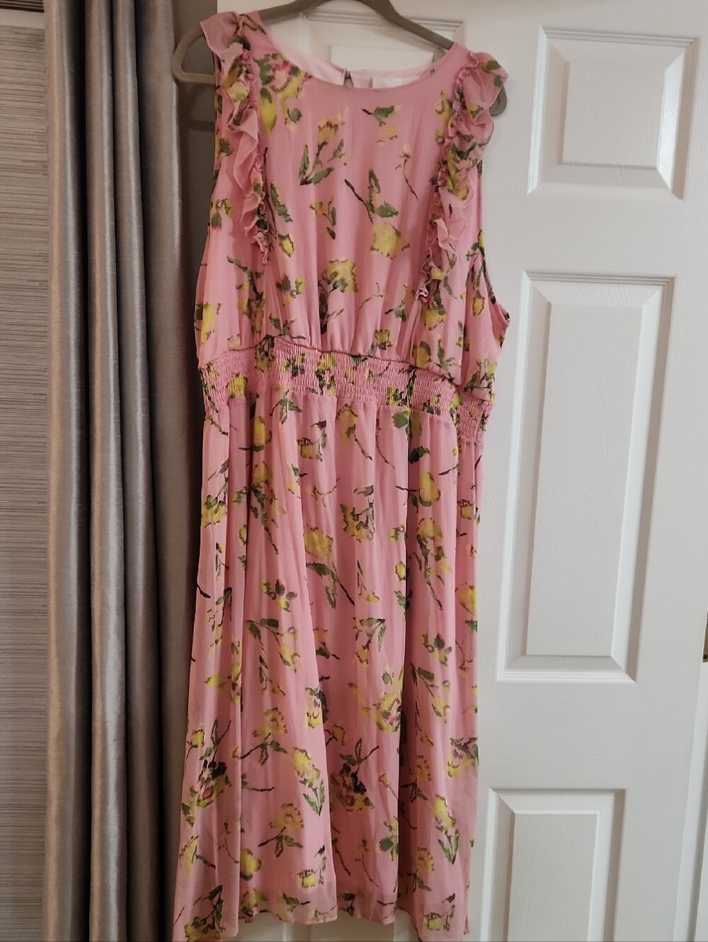 Adyson Parker Light Pink Floral Dress with Yellow and Green Accents